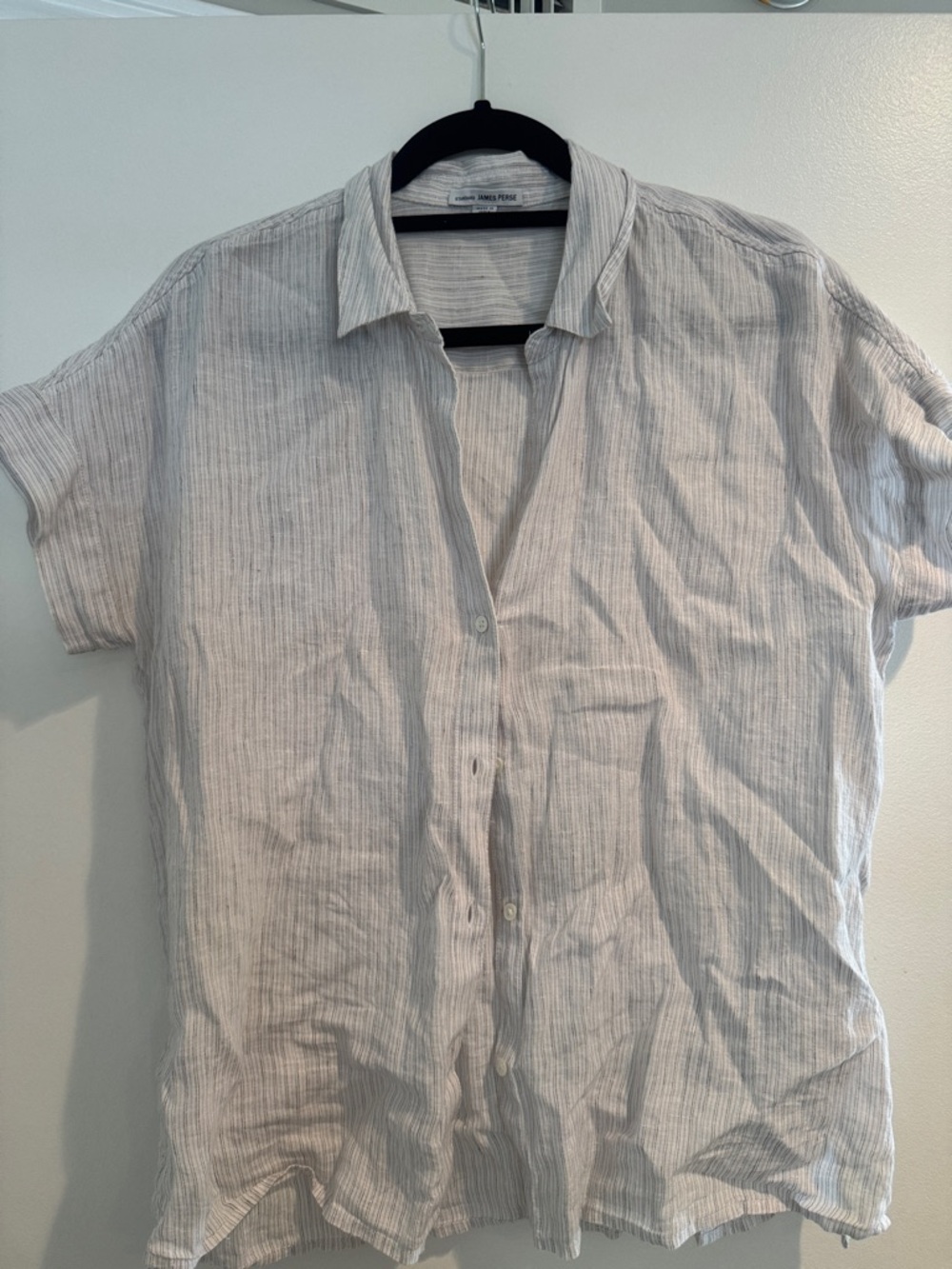 James Perse Light Gray Short-Sleeve Button-Down Shirt